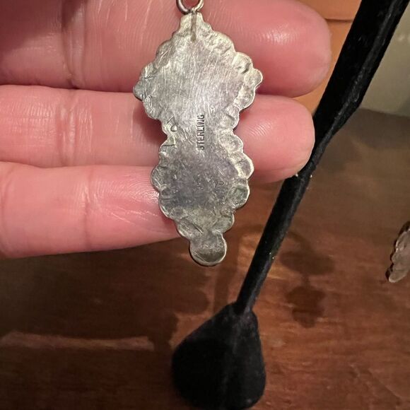 VINTAGE 925 STERLING SILVER MALACHITE AND LAPIS EARRINGS - Picture 3 of 4